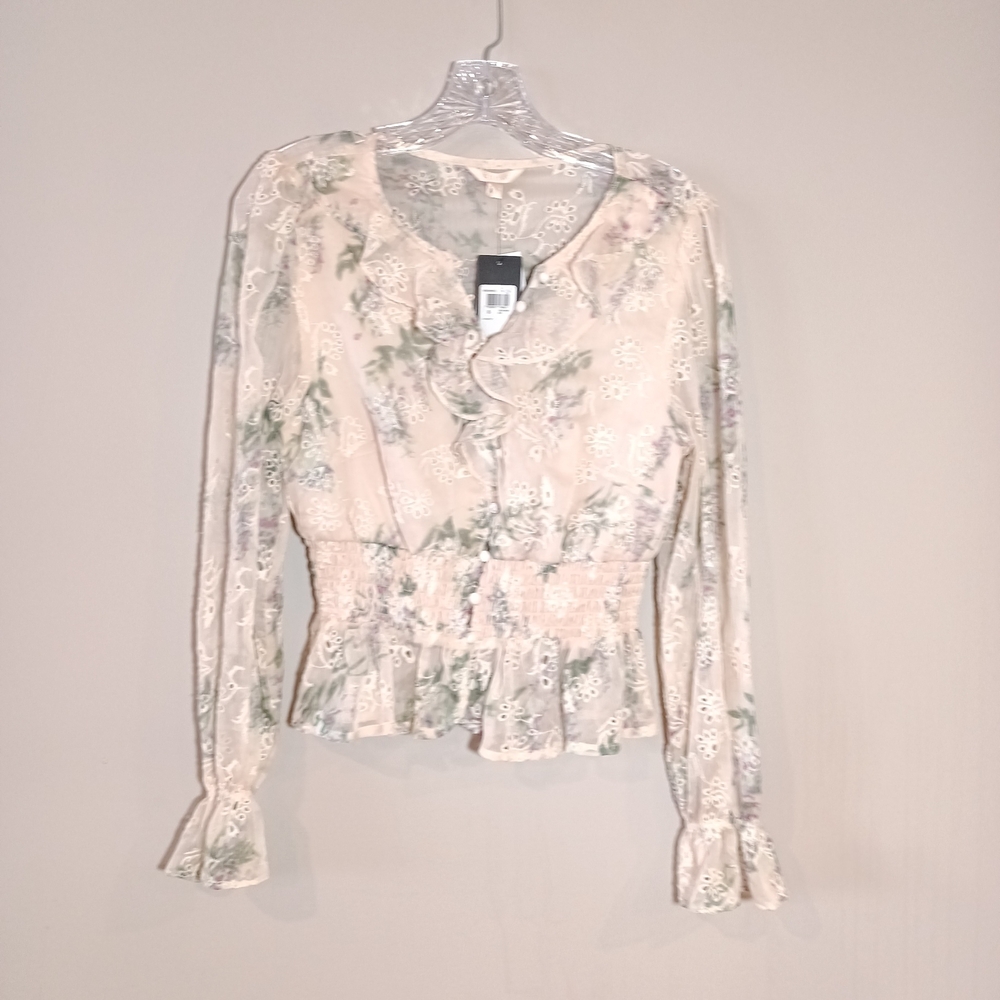 Guess Yumi Eyelet Blouse in Cream Multi Size S New